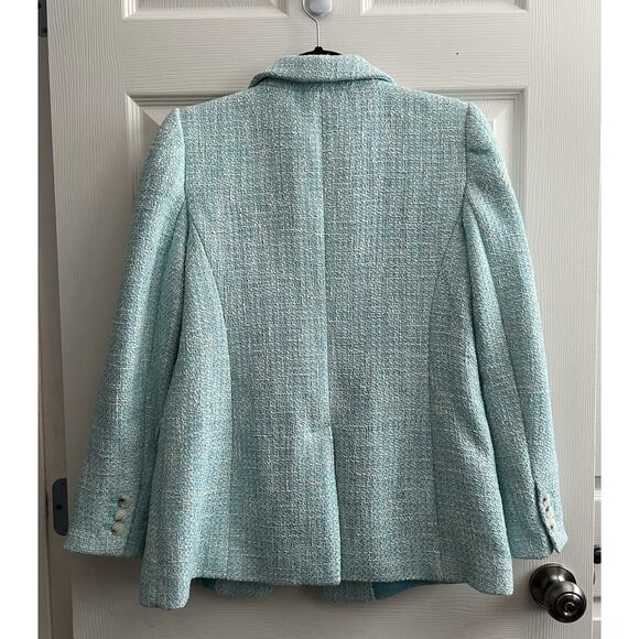 TALBOTS Women's Aqua Blue Luxe Tweed Tailored Career Blazer Jacket - Picture 8 of 14